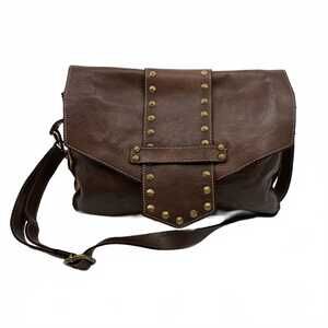 Costanza Rota Brown Leather Shoulder Bag | Italy Made, Studded Detail, OS